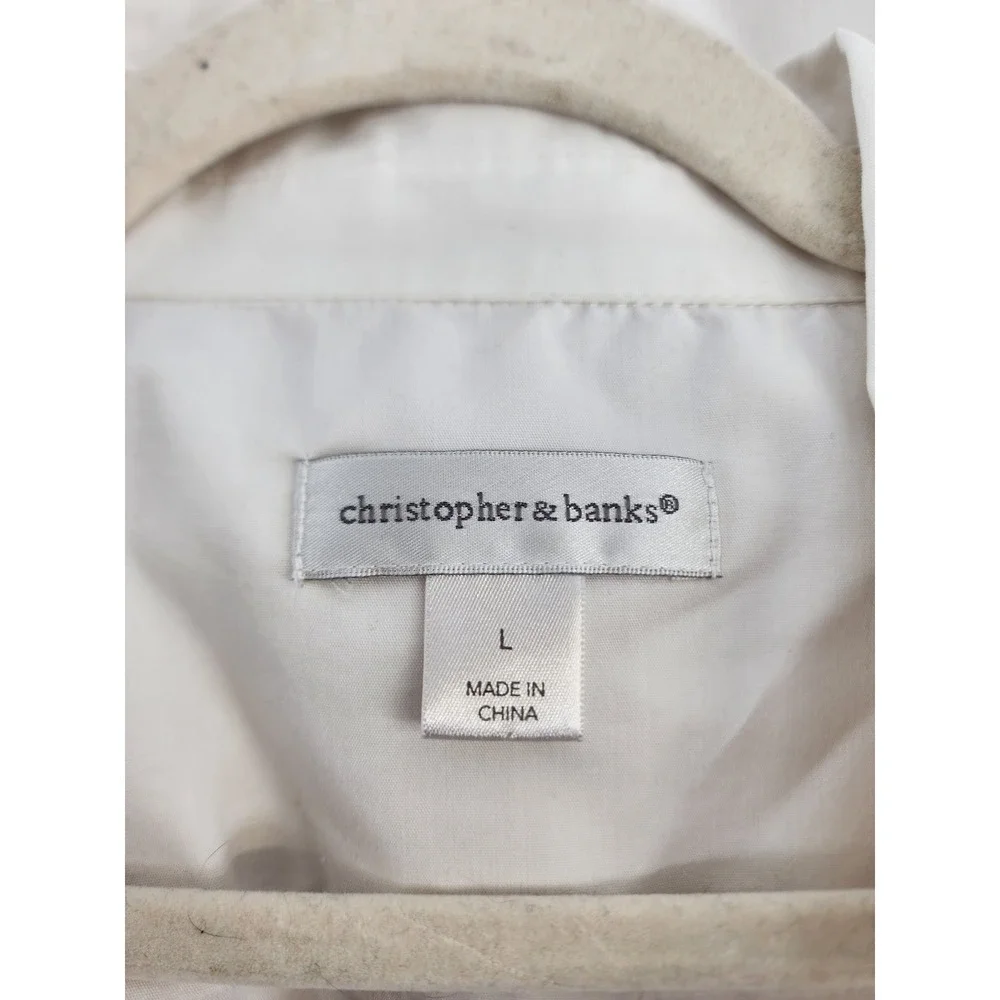 Christopher & Banks White Roll Tab Sleeve Button Up Utility Shirt Top Large